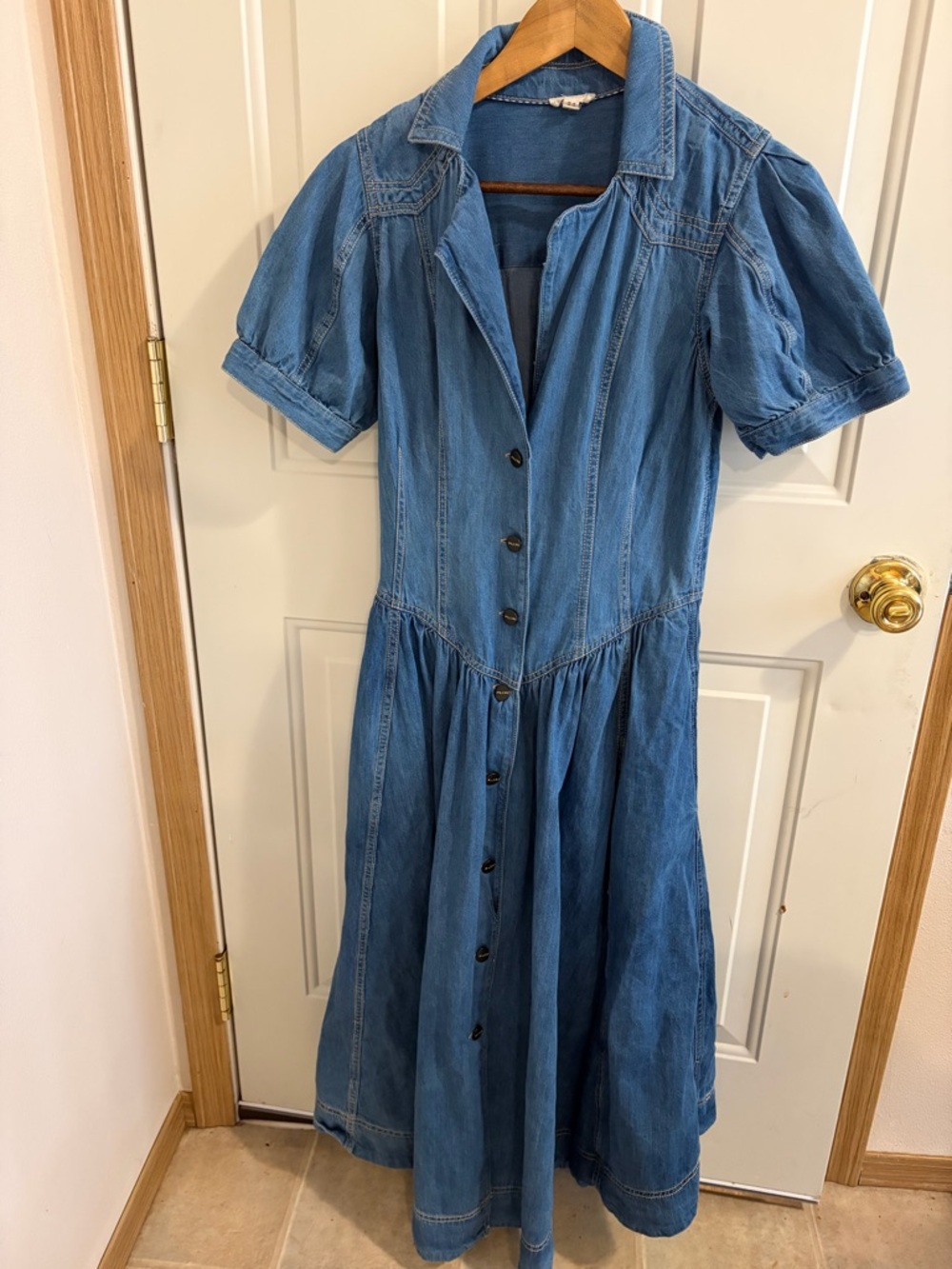 Pilcro Chambray Button-Front Midi Dress in Blue